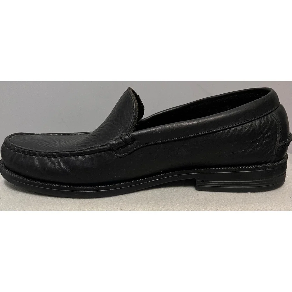 Hush Puppies Alex Mens Black Pebbled Leather Moc Toe Slip On Loafers Shoes 9M
